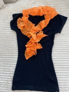 Ruffled Orange Accent Scarf - Women's Decorative Wrap